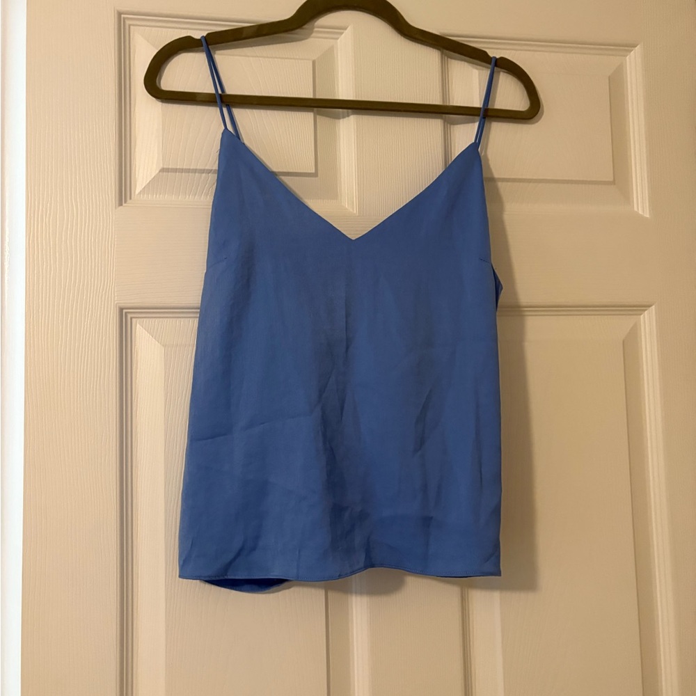 NWT Lulus Small Twist the Tale Light Blue Satin Twist-Back Tank Top